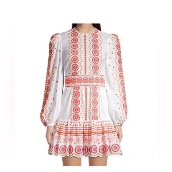 MICHAEL Michael Kors Dresses & Skirts - MICHAEL Michael Kors White and orange cotton eyelet Long Sleeve Dress